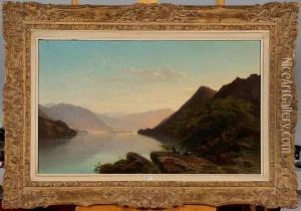 Le Soir Au Lac De Lucerne (suisse) Oil Painting - Francois Roffiaen