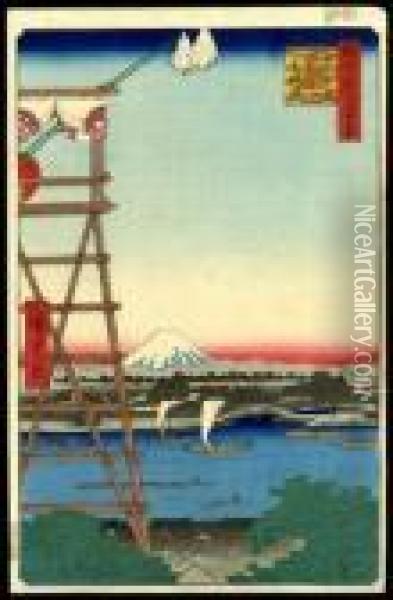 Ekoin, The Ryogoku District, And Moto Yanagi Bridge Oil Painting - Utagawa or Ando Hiroshige