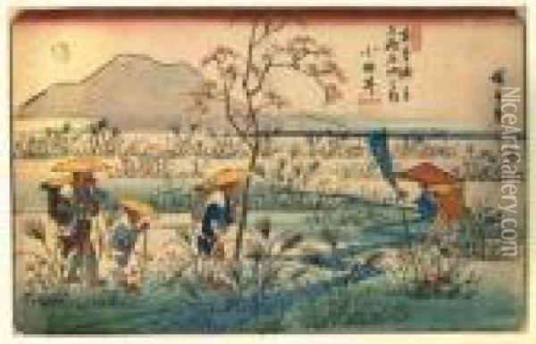 Les Soixante-neuf Stations Du Kisokaido Odai Oil Painting - Utagawa or Ando Hiroshige