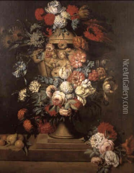 Fleurs Dans Une Urne Sculptee Oil Painting - Jan-Baptiste Bosschaert
