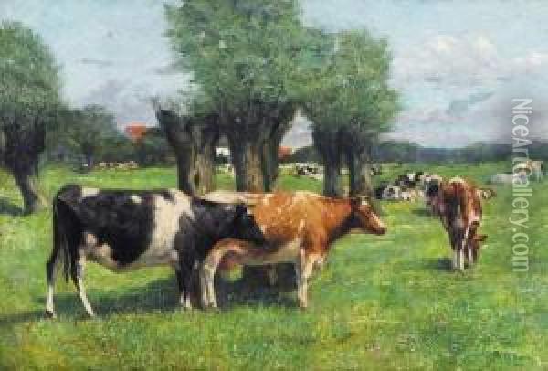 Zomerlandschap Met Koeien (1900) Oil Painting - Paul Leduc