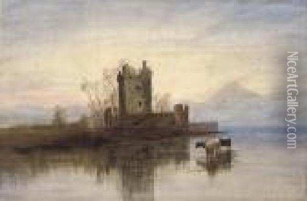 View Of Ross Castle, Killarney, Co. Kerry Oil Painting - Andrew Nicholl
