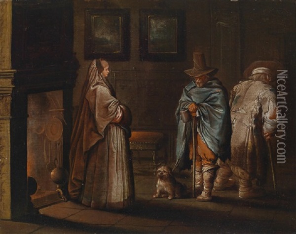Interieur Mit Einer Frau Und Zwei Bettlern Oil Painting - Jacques Callot