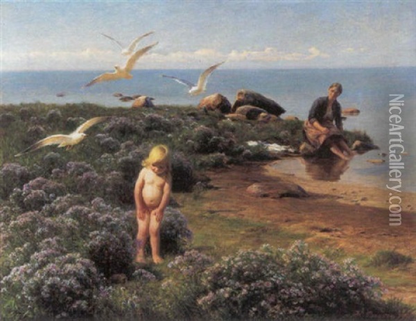En Sommerdag Ved Kysten Oil Painting - Hans Ole Brasen