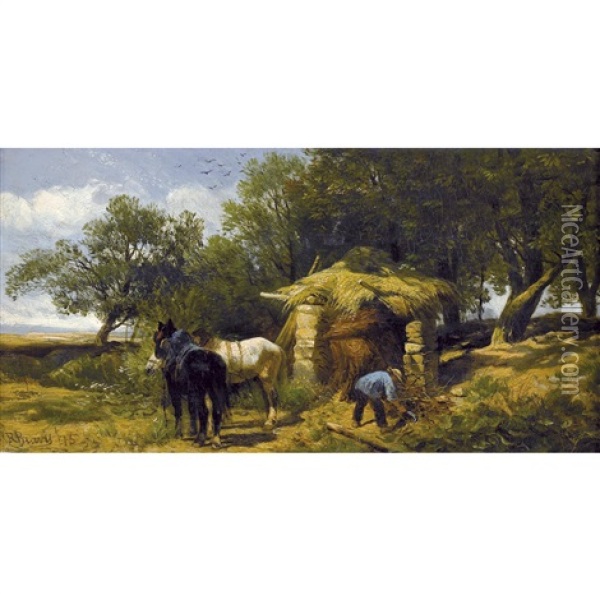 Waldrand Mit Bauer Und Pferden Oil Painting - Richard Beavis