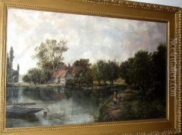 Figures By A Woodland Pond Oil Painting - William Howard Hart