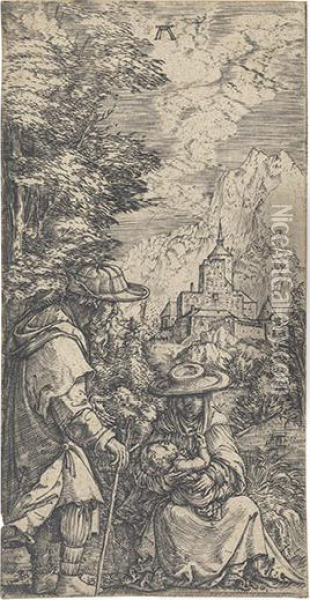 The Rest On The Flight Into Egypt. Oil Painting - Albrecht Altdorfer
