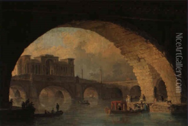 Le Pont Triomphal Oil Painting - Hubert Robert