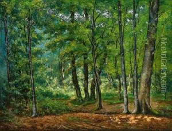Waldlandschaft Mitsonnigem Lichteinfall Oil Painting - Charles Vuagniaux