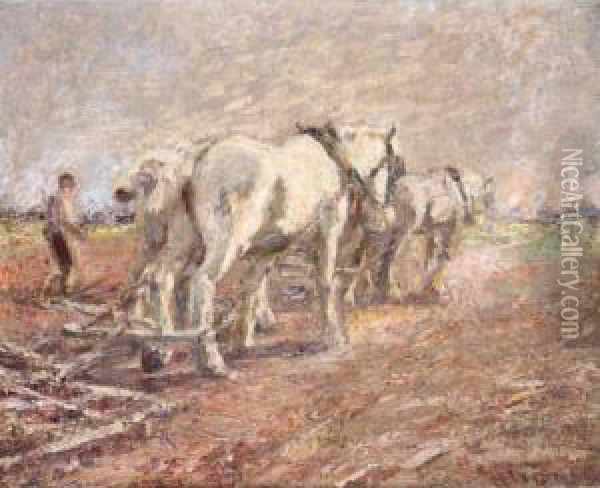 A Team Of Greys Oil Painting - Harry Filder