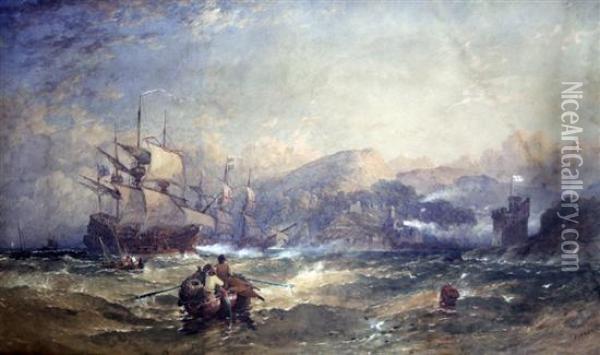 The Armada Off The English Coast Oil Painting - Samuel Cook Of Plymouth