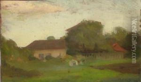 Case La Marginea Satului Oil Painting - Aurel Baesu