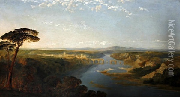 A Capriccio River Landscape In The Roman Campagna Oil Painting - Edmund John Niemann