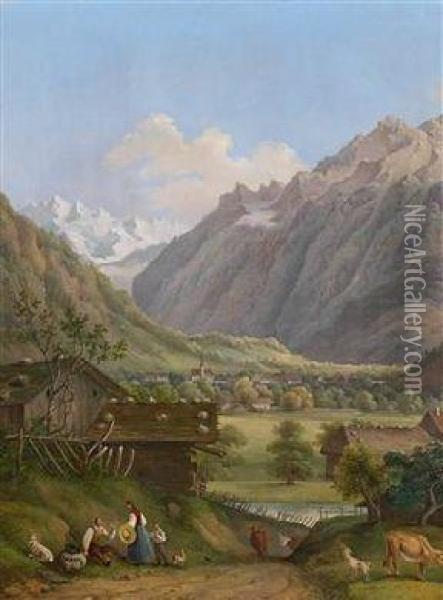 Rast Des Hirten In Weiter Schweizer Berglandschaft Oil Painting - Antoni Lange