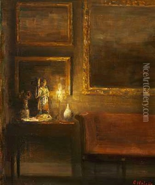 Interior Med Stearinlys Oil Painting - Carl Vilhelm Holsoe