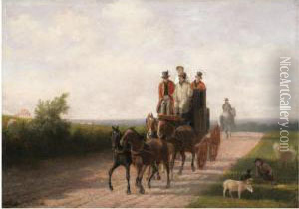 A Mail Coach On A Road Oil Painting - Jacques Laurent Agasse