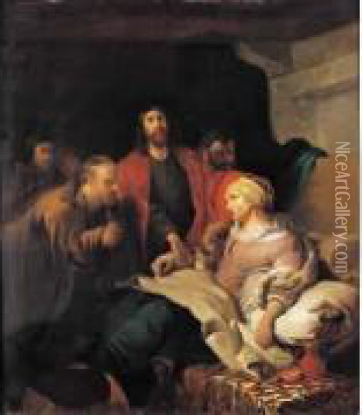 Le Christ Au Chevet De La Mere De Saint Pierre Oil Painting - Jan or Joan van Noordt