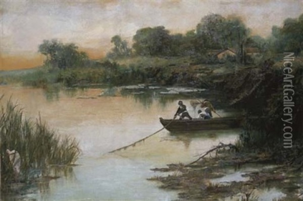 A River Landscape With Fishermen Oil Painting - Vicente Nicolau Cotanda
