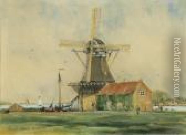 A Mill By The Water In Dordrecht Oil Painting - Hans Herrmann