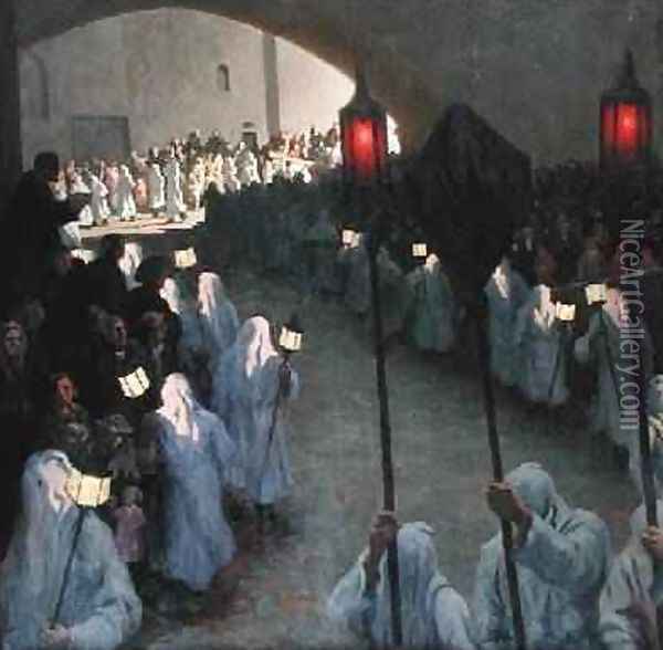 Procession of the Penitents Blancs at PuyenVelay on Good Friday Oil Painting - Aime Olivier
