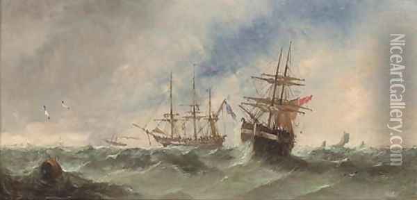 Frigates riding out the gale Oil Painting - William McAlpine