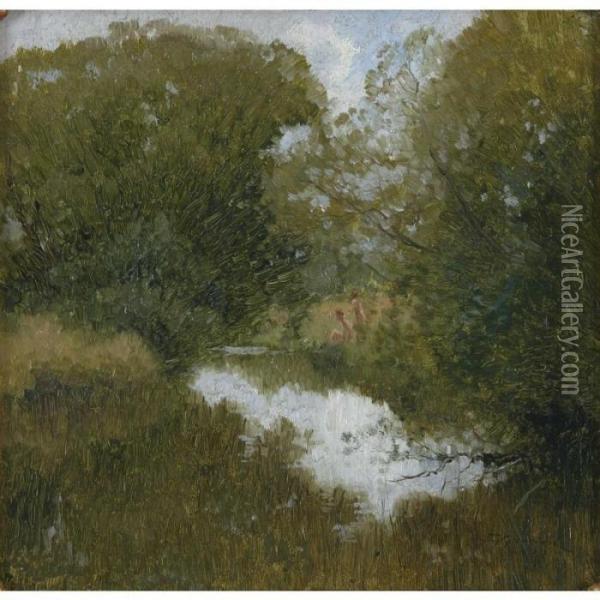 A Sequestered Pool Oil Painting - Elioth Gruner