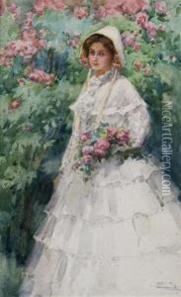 Girl In The Garden Oil Painting - Mabel May Woodward