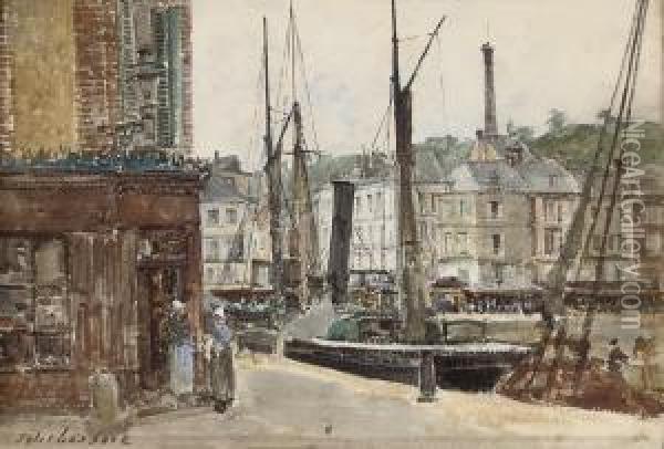 The Harbour At Honfleur, Normandy Oil Painting - Jules Lessore