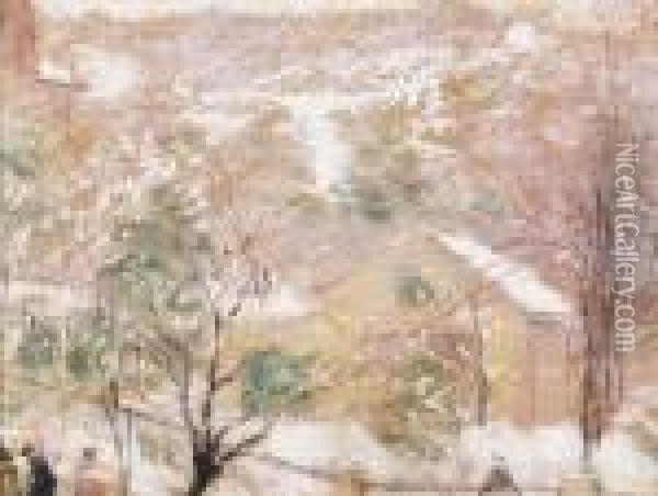 Winter Under Gellerthegy (view From The Studio) Oil Painting - Jozsef Rippl-Ronai