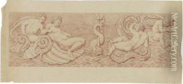 A Relief With Four Putti Riding Sea Shells, A Dolphin And Tridentat The Center Oil Painting - Jean Auguste Dominique Ingres