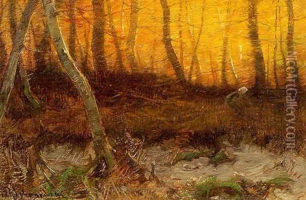 In the Forest at Sunset Oil Painting - Roman Kochanowski