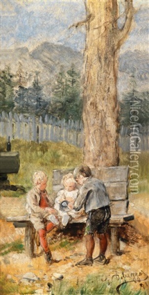Franzl, Hansl Und Friedl, Defreggers Jungste Sohne Oil Painting - Franz Von Defregger