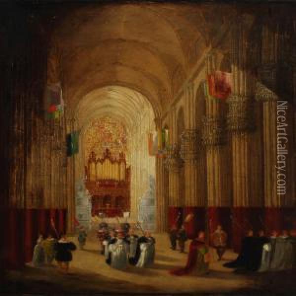 Church Interior Oil Painting - David Roberts