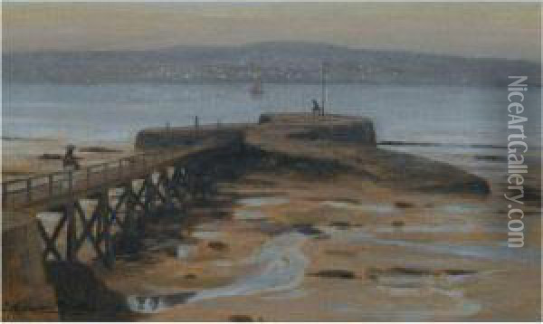 A Jetty On The Clyde Oil Painting - Thomas Corsan Morton