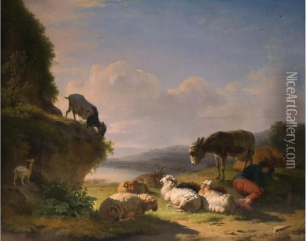 Landschaft Mit Esel Oil Painting - Eugene Joseph Verboeckhoven