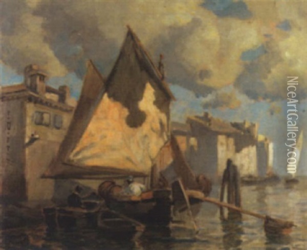 Segelboote Vor Einer Stadt Oil Painting - Ludwig Dill