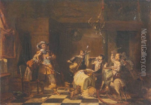 Kriegsspiel In Der Kinderstube: Eine Familie In Gewandung Des 17. Jahrhunderts Spielt Krieg Oil Painting - David Joseph Bles