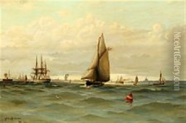 Several Ships On Copenhagen Roadstead Oil Painting - Ludvig Otto Richarde