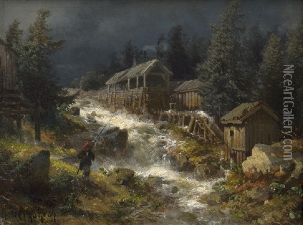 Wildbach Mit Alten Muhlhausern Oil Painting - Hermann Herzog