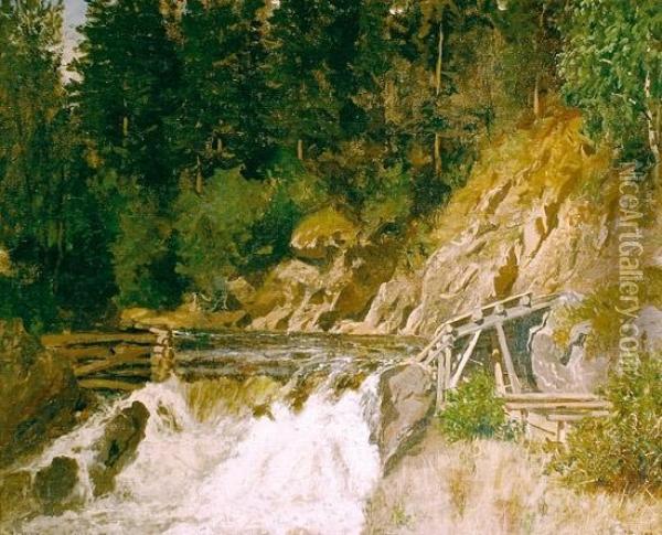 Skogsparti Med Fossefall 1873 Oil Painting - Morten Muller