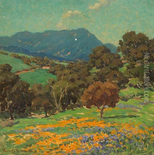 Rolling Hills With Poppies And Lupine Oil Painting - Granville Redmond