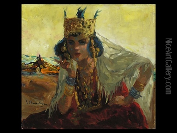 Orientalische Prinzessin Mit Krone Und Reichem Schmuck Oil Painting - Gustave Flasschoen