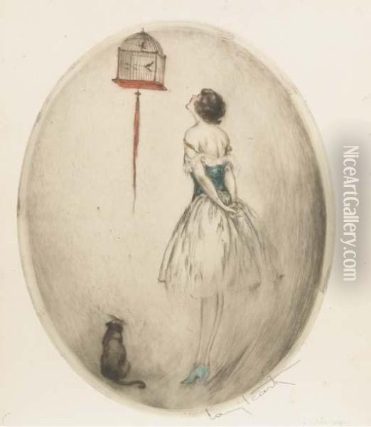 Red Cage Oil Painting - Louis Icart