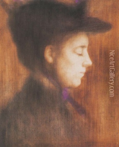 Parizsi No Lila Sallal (woman In Paris With Purple Scarf) Oil Painting - Jozsef Rippl-Ronai