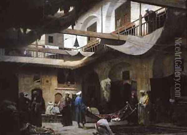 The Carpet Bazaar Cairo Oil Painting - Louis Claude Mouchot
