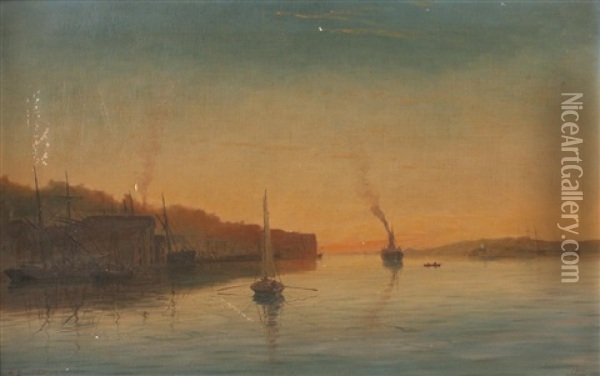 Havneparti Fra Stavanger Oil Painting - Henrik Wilhelm Bennetter