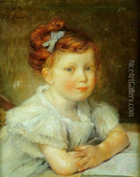 Jeune Fille Au Noeud Bleu Dans Les Cheveux Oil Painting - Abel Faivre