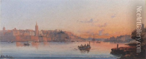 Masamaxett Harbour By Day Oil Painting - Luigi Maria Galea