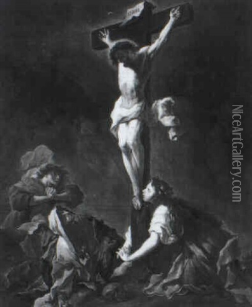 Der Gekreuzigte Christus Mit Maria, Johannes Und Magdalena Oil Painting - Lodewyck de Deyster
