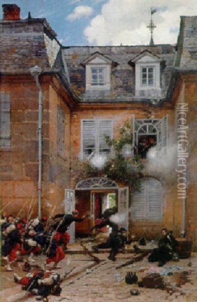 A Surprise Attack, Metz Oil Painting - Alphonse Marie de Neuville